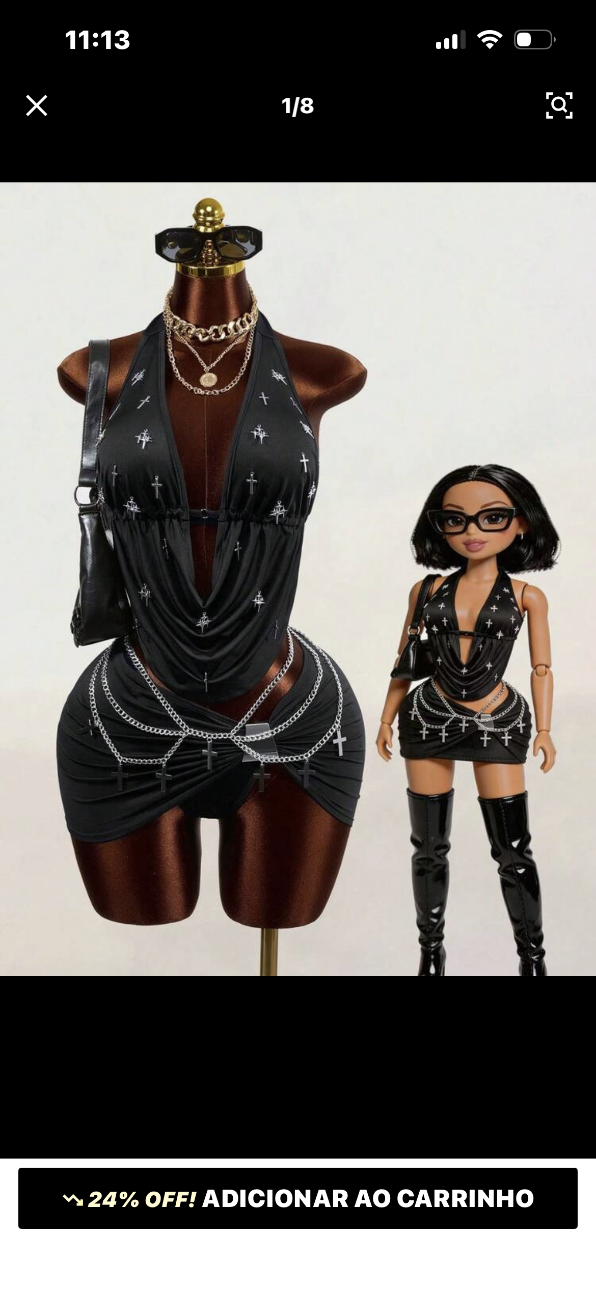 Conjunto preto mini saia
