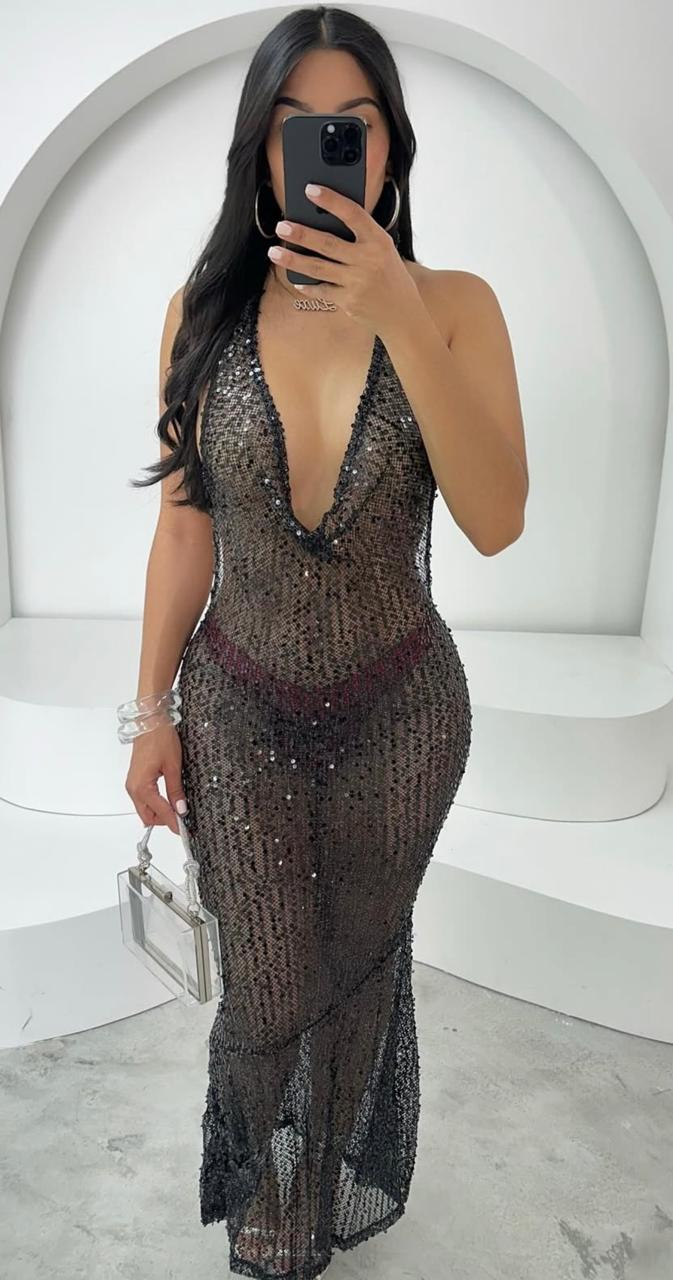 Vestido sobreposição paete